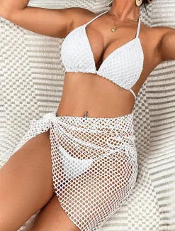 Clearance Women's Swimwear Bikini Cheeky Swimsuit Mesh Patchwork Sexy Solid Color Halter Neck Sleeveless Bathing Suits Women Bikinis
