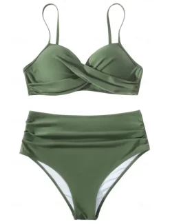 Online Women's Swimwear Bikini Shorts Swimsuit 2 Piece High Waisted Beach Wear Basic Plain Sleeveless Bathing Suits Women Bikinis