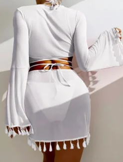 New Women's Swimwear Bikini Skirt Swimsuit Backless Slim Vacation Beach Wear Solid Color Halter Neck Sleeveless Long Sleeve Bathing Suits Women Bikinis