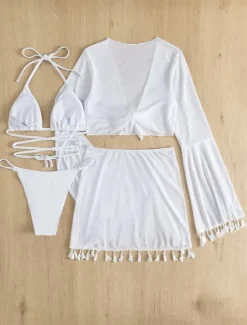 New Women's Swimwear Bikini Skirt Swimsuit Backless Slim Vacation Beach Wear Solid Color Halter Neck Sleeveless Long Sleeve Bathing Suits Women Bikinis