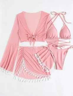 New Women's Swimwear Bikini Skirt Swimsuit Backless Slim Vacation Beach Wear Solid Color Halter Neck Sleeveless Long Sleeve Bathing Suits Women Bikinis