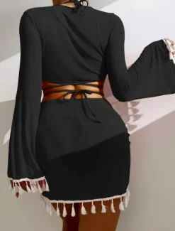 New Women's Swimwear Bikini Skirt Swimsuit Backless Slim Vacation Beach Wear Solid Color Halter Neck Sleeveless Long Sleeve Bathing Suits Women Bikinis