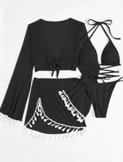 New Women's Swimwear Bikini Skirt Swimsuit Backless Slim Vacation Beach Wear Solid Color Halter Neck Sleeveless Long Sleeve Bathing Suits Women Bikinis