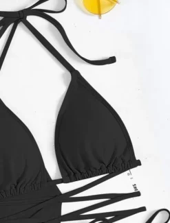 New Women's Swimwear Bikini Skirt Swimsuit Backless Slim Vacation Beach Wear Solid Color Halter Neck Sleeveless Long Sleeve Bathing Suits Women Bikinis