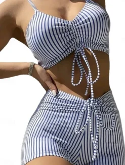 New Women's Swimwear Bikini Swimsuit Tropical Fashion Striped Sleeveless Bathing Suits Women Bikinis
