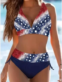 Sale Women's Swimwear Bikini Swimsuit Vacation Flag Striped Strapless Bathing Suits Women Bikinis