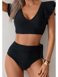 Clearance Women's Swimwear Bikini Swimsuit High Waisted Tropical Beach Wear Color Block V Wire Sleeveless Bathing Suits Women Bikinis