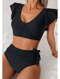 Clearance Women's Swimwear Bikini Swimsuit High Waisted Tropical Beach Wear Color Block V Wire Sleeveless Bathing Suits Women Bikinis