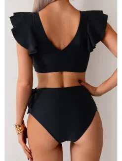 Clearance Women's Swimwear Bikini Swimsuit High Waisted Tropical Beach Wear Color Block V Wire Sleeveless Bathing Suits Women Bikinis