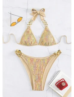 New Women's Swimwear Bikini Swimsuit Elegant Plain Sleeveless Bathing Suits Women Bikinis