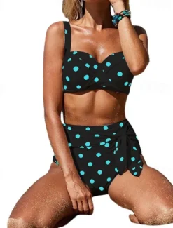 Online Women's Swimwear Bikini Swimsuit Vacation Fashion Polka Dot Sleeveless Bathing Suits Women Bikinis