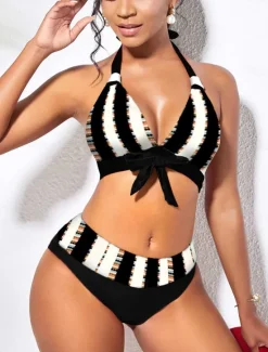 Online Women's Swimwear Bikini Tankini 2 Piece Monokini Cheeky Swimsuit Deep V Push Up Knitted Vacation Tropical Graphic Color Block Plunge Sleeveless Bathing Suits Women Bikinis
