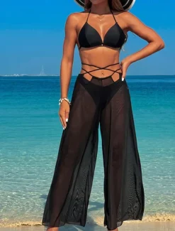 Best Women's Swimwear Bikini Three Piece Swimsuit Backless Tropical Beach Wear Plain V Wire Sleeveless Bathing Suits Women Bikinis