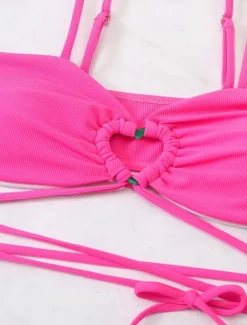 Online Women's Swimwear Bikini Three Piece Skirt Swimsuit Backless Slim Vacation Beach Wear Solid Color Halter Neck Sleeveless Bathing Suits Women Bikinis