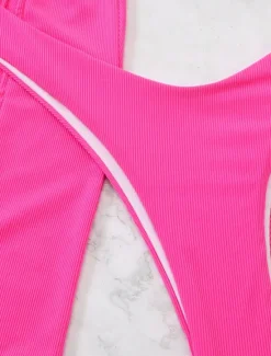 Online Women's Swimwear Bikini Three Piece Skirt Swimsuit Backless Slim Vacation Beach Wear Solid Color Halter Neck Sleeveless Bathing Suits Women Bikinis