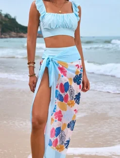 Women's Swimwear Bikini Three Piece Cheeky Swimsuit Backless Slim Vacation Beach Wear Graphic U Neck Sleeveless Bathing Suits Women Bikinis