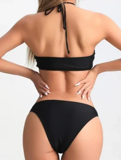 Outlet Women's Swimwear Bikini Three Piece Cheeky Swimsuit Backless Slim Vacation Beach Wear Stripe Halter Neck Sleeveless Bathing Suits Women Bikinis