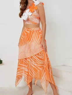 Best Women's Swimwear Bikini Three Piece Briefs Swimsuit Backless Slim Vacation Beach Wear Leaves Halter Neck Sleeveless Bathing Suits Women Bikinis