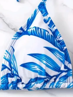 Online Women's Swimwear Bikini Three Piece Cheeky Swimsuit High Waist Slim Vacation Beach Wear Graphic V Neck Long Sleeve Bathing Suits Women Bikinis