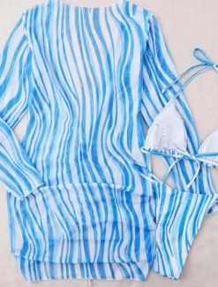 Discount Women's Swimwear Bikini Three Piece Cheeky Swimsuit Backless Slim Vacation Beach Wear Zebra Print Halter Neck Long Sleeve Bathing Suits Women Bikinis