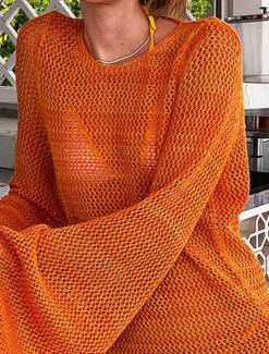 Best Women's Swimwear Cover Up Swim Dress Swimsuit Cut Out Vacation Beach Wear Plain Long Sleeve Bathing Suits Women Cover Up