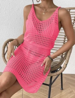Women's Swimwear Cover Up Swim Dress Swimsuit Cut Out Vacation Beach Wear Solid Color V Neck Long Sleeve Bathing Suits Women Cover Up