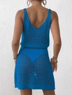 Women's Swimwear Cover Up Swim Dress Swimsuit Cut Out Vacation Beach Wear Solid Color V Neck Long Sleeve Bathing Suits Women Cover Up