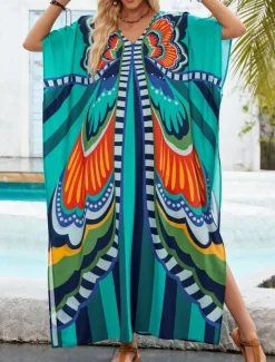 New Women's Swimwear Cover Up Swim Dress Swimsuit Vacation Beach Wear Butterfly Long Sleeve Bathing Suits Women Cover Up