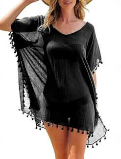 Women's Swimwear Cover Up Beach Dresses Swimsuit Vacation Fashion Solid Color Short Sleeves Women Cover Up