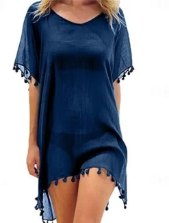 Women's Swimwear Cover Up Beach Dresses Swimsuit Vacation Fashion Solid Color Short Sleeves Women Cover Up