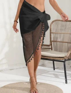 Best Women's Swimwear Cover Up wrap Swimsuit Fringe Vacation Beach Wear Solid Color Sleeveless Bathing Suits Women Cover Up