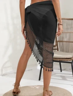 Best Women's Swimwear Cover Up wrap Swimsuit Fringe Vacation Beach Wear Solid Color Sleeveless Bathing Suits Women Cover Up