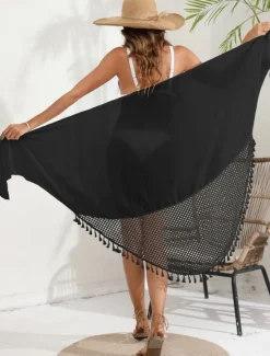Best Women's Swimwear Cover Up wrap Swimsuit Fringe Vacation Beach Wear Solid Color Sleeveless Bathing Suits Women Cover Up