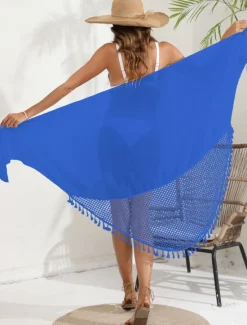 Best Women's Swimwear Cover Up wrap Swimsuit Fringe Vacation Beach Wear Solid Color Sleeveless Bathing Suits Women Cover Up