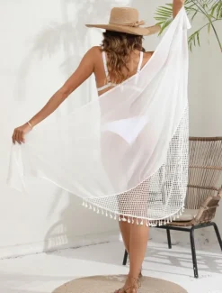 Best Women's Swimwear Cover Up wrap Swimsuit Fringe Vacation Beach Wear Solid Color Sleeveless Bathing Suits Women Cover Up
