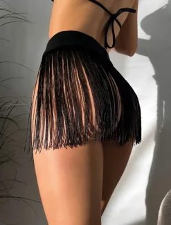 Outlet Women's Swimwear Cover Up Swimsuit Fringe Vacation Beach Wear Solid Color Sleeveless Bathing Suits Women Cover Up
