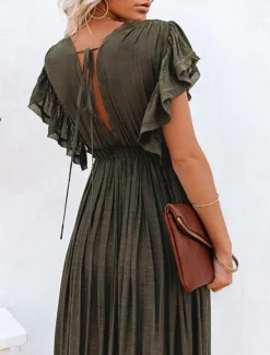 Best Women's Swimwear Cover Up Swim Dress Swimsuit Tie Front Vacation Beach Wear Solid Color V Neck Short Sleeves Bathing Suits Women Cover Up
