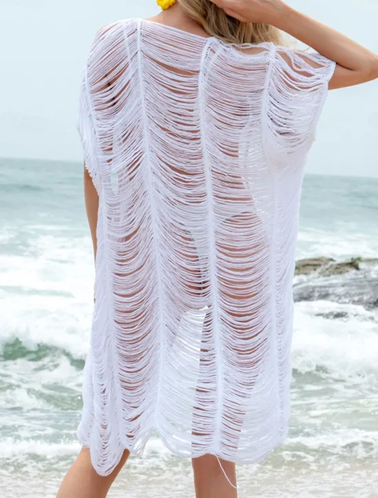 New Women's Swimwear Cover Up Swimsuit Vacation Beach Wear Solid Color V Neck Short Sleeves Bathing Suits Women Cover Up