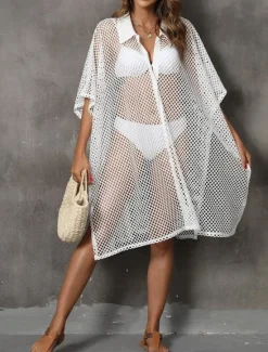 Sale Women's Swimwear Cover Up Swim Dress Swimsuit Cut Out Vacation Beach Wear Plain Long Sleeve Bathing Suits Women Cover Up