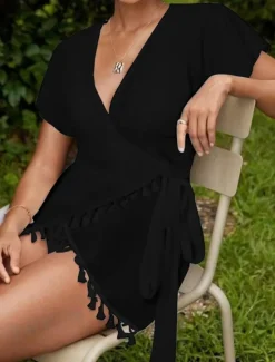 Discount Women's Swimwear Cover Up Swim Dress Swimsuit Fringe Vacation Beach Wear Solid Color Sleeveless Bathing Suits Women Cover Up