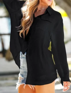 Women's Swimwear Cover Up Swim Dress Swimsuit Buttons Vacation Beach Wear Solid Color V Neck Long Sleeve Bathing Suits Women Cover Up