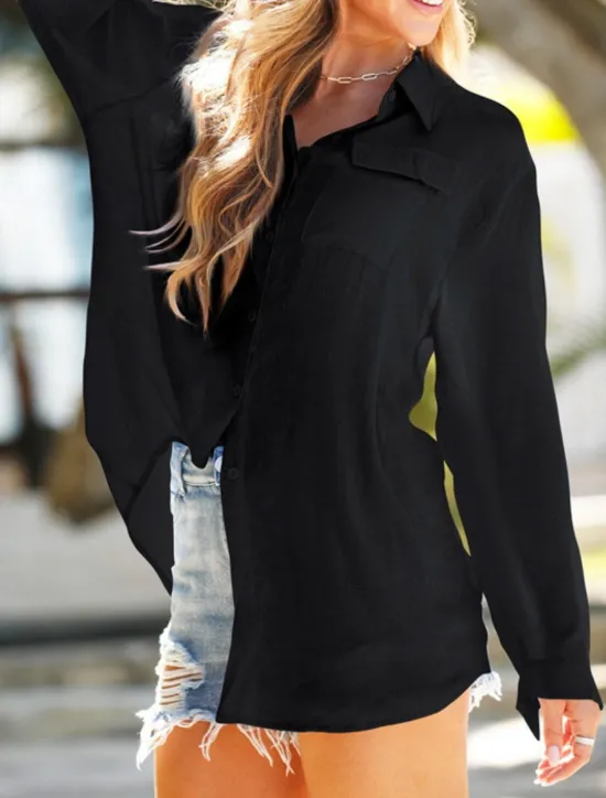 Women's Swimwear Cover Up Swim Dress Swimsuit Buttons Vacation Beach Wear Solid Color V Neck Long Sleeve Bathing Suits Women Cover Up