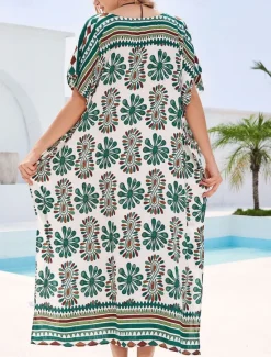Women's Swimwear Cover Up Swimsuit UV Protection Vacation Beach Wear Graphic V Neck Short Sleeves Bathing Suits Women Cover Up