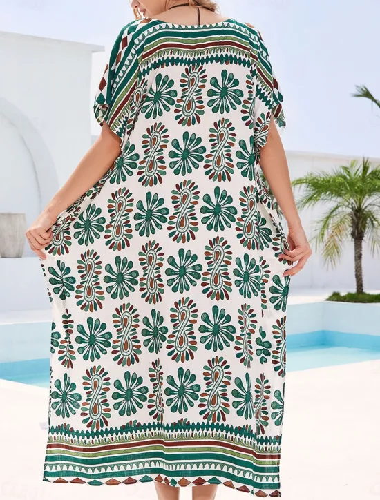 Women's Swimwear Cover Up Swimsuit UV Protection Vacation Beach Wear Graphic V Neck Short Sleeves Bathing Suits Women Cover Up