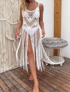 Women's Swimwear Cover Up Beach Dresses Swimsuit Cut Out Vacation Beach Wear Plain Sleeveless Women Cover Up