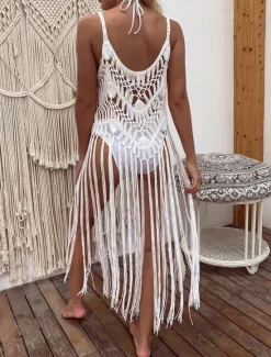 Women's Swimwear Cover Up Beach Dresses Swimsuit Cut Out Vacation Beach Wear Plain Sleeveless Women Cover Up