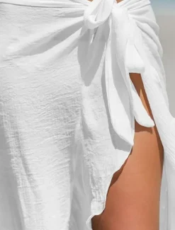 Discount Women's Swimwear Cover Up wrap Swimsuit Ruffle Vacation Beach Wear Solid Color Sleeveless Bathing Suits Women Cover Up