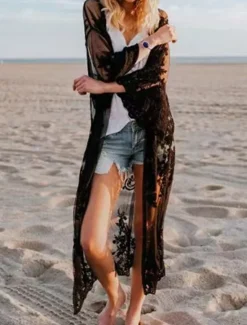 Sale Women's Swimwear Cover Up Swimsuit Patchwork Vacation Beach Wear Plain Long Sleeve Bathing Suits Women Cover Up