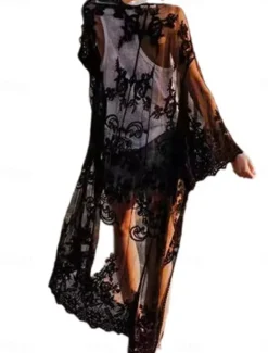 Sale Women's Swimwear Cover Up Swimsuit Patchwork Vacation Beach Wear Plain Long Sleeve Bathing Suits Women Cover Up