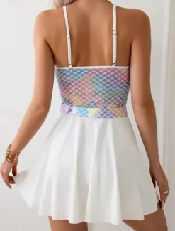 Women's Swimwear Monokini Swim Dress Swimsuit Backless Tummy Control High Waist Slim Vacation Beach Wear Ombre U Neck Sleeveless Bathing Suits Women Swimdresses